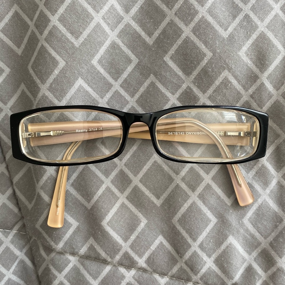 Retro onyx and bone plastic rectangular frame glasses for teens